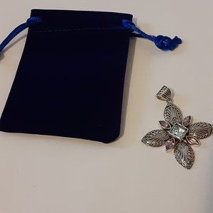 Artisan Crafted Sterling Blue Topaz & Amethyst Pendant